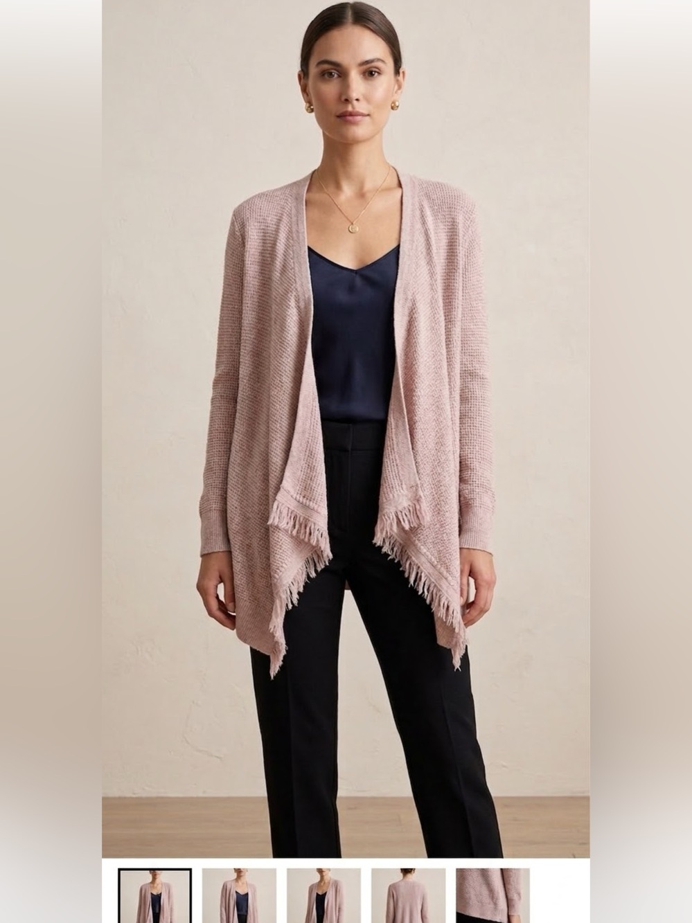 White House Black Market Blush Open-Front Fringe Cardigan